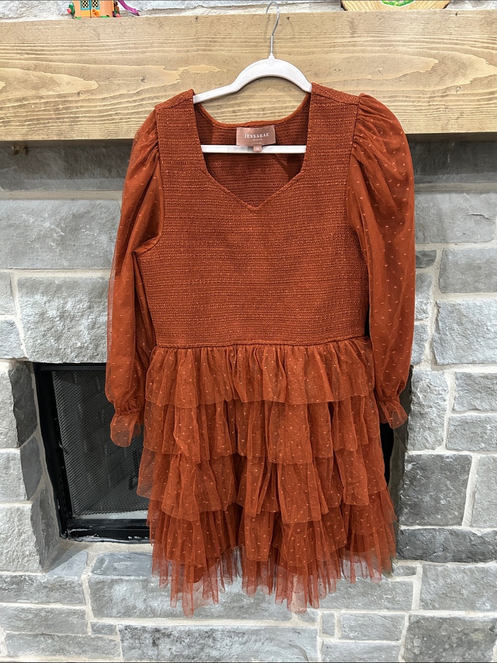 JessaKae Girls Rusty Orange Ruffle Tulle Party Dress